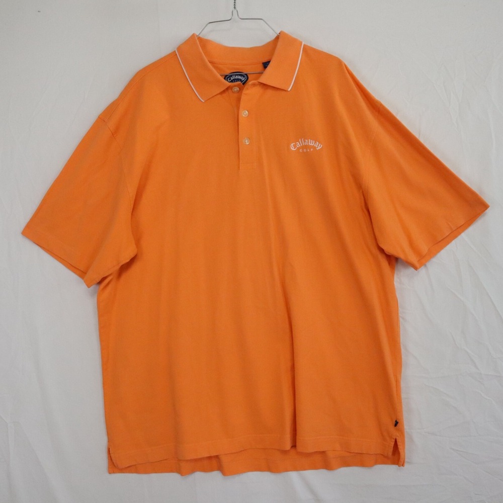 Callaway Golf Polo Shirt Mens Large Casual Knit Cotton Logo Orange Short Sleeve